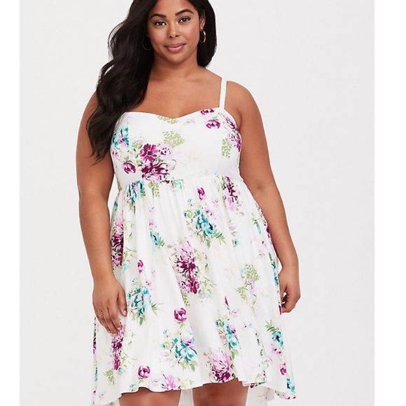 Ivory Floral Challis Hi-Low Skater Dress - Picture 2 of 7